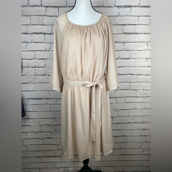 City Studio Champagne Cream Mid Length Boho Formal Dress Elastic Waist size 2X - Picture 3 of 16